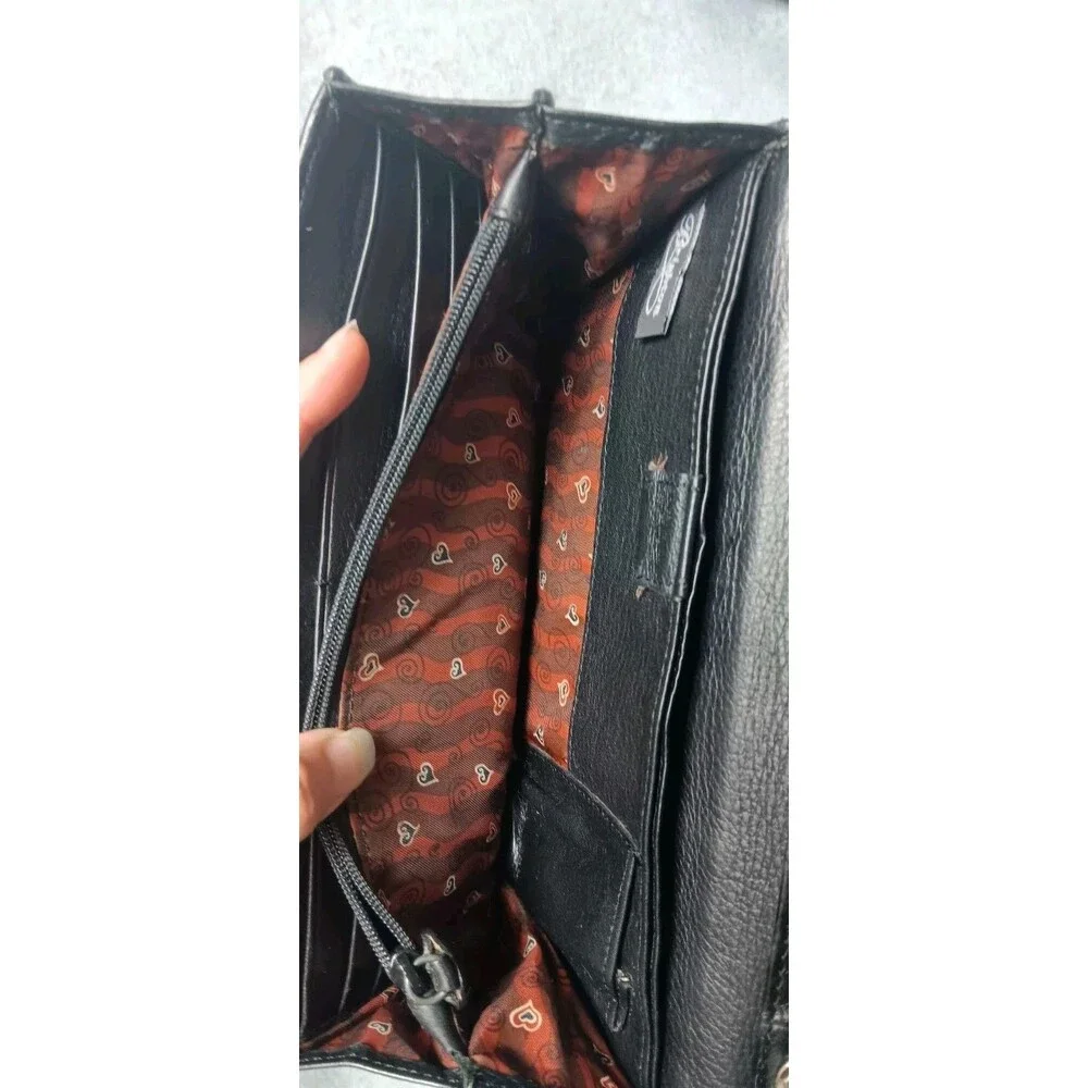 Brighton Black Croc Embossed Leather Crossbody Organizer Purse Silver Hardware - Picture 10 of 14